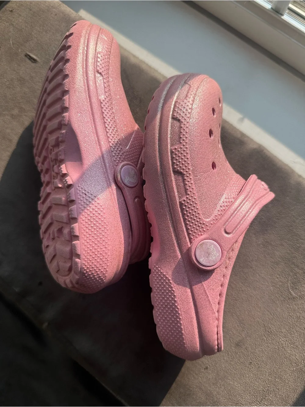 Crocs Kids Pink Glitter Fuzz Lined Classic Clog Shoes Size C12
